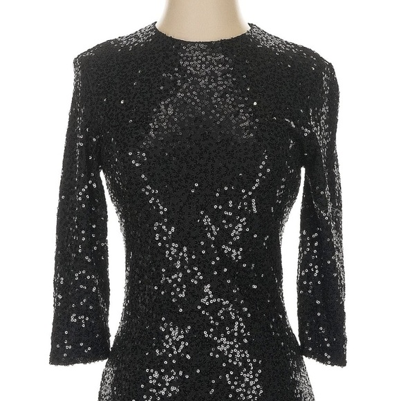 Vintage Cache Black Sequin Formal Dress Mock Neck Cocktail Holiday Y2K Size XS - Picture 6 of 6